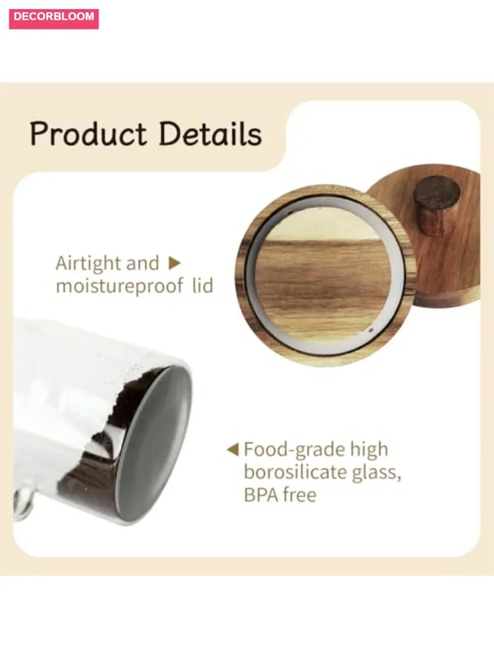 Glass Food Storage Jar with Acacia Wooden Lid and Spoon, Airtight Container,
